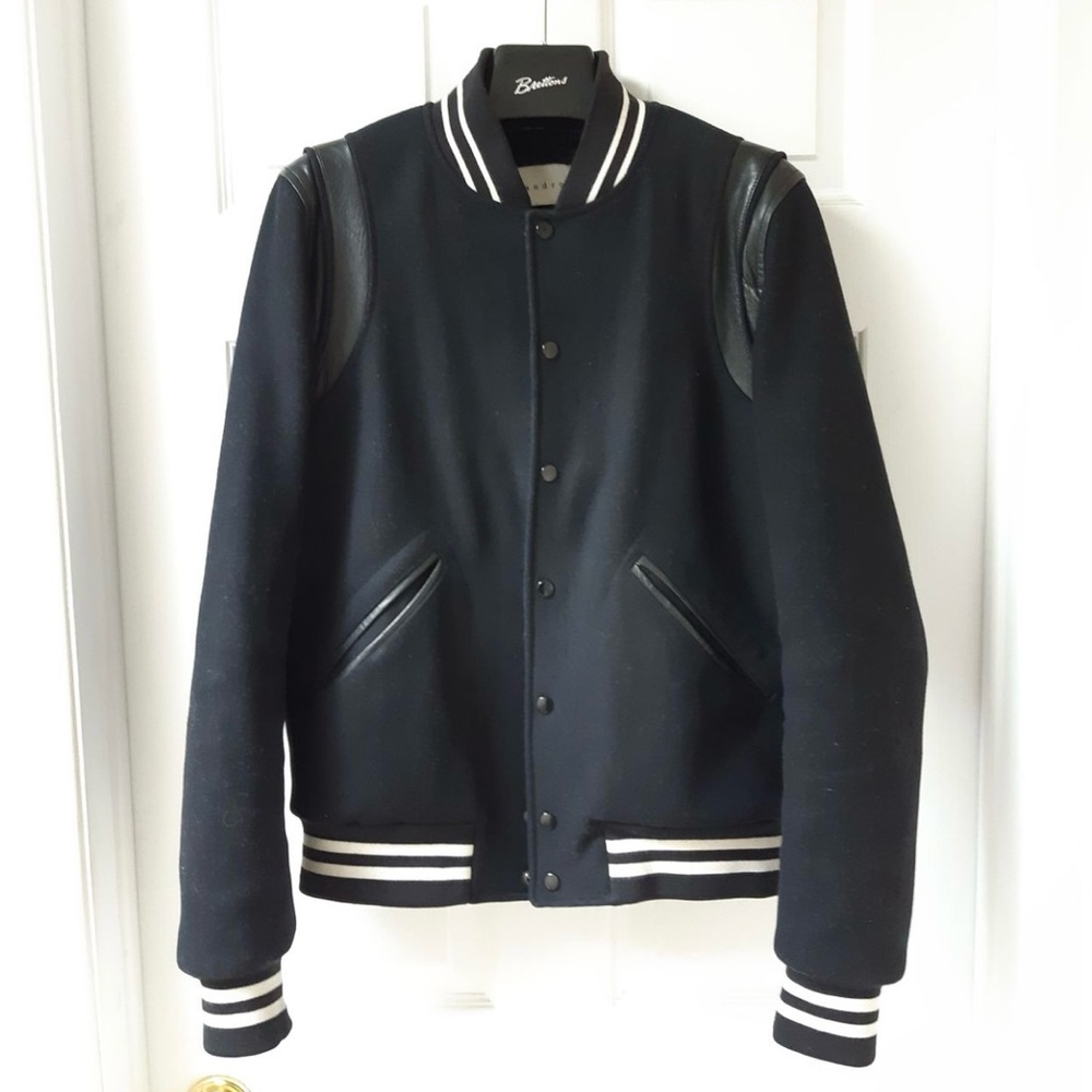 Sandro Drums Teddy Varsity black wool leather Jacket size Small